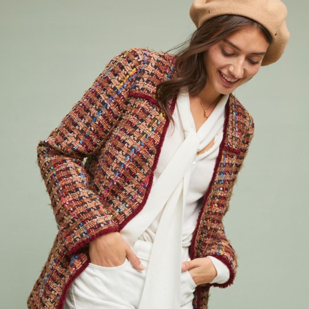NWOT Anthropologie ett:twa Harlequin tweed blazer S